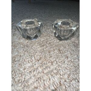 2 Vintage  FACETED BALL‎ CRYSTAL CANDLEHOLDERS 1.25"X1.50"